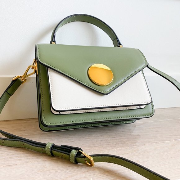 The June Genuine Leather Satchel - Green/White - Picture 6 of 10